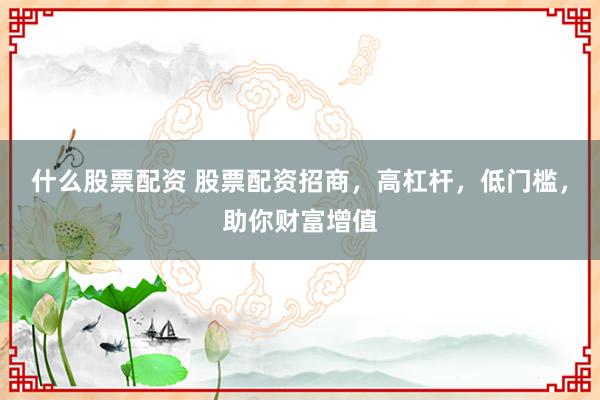 什么股票配资 股票配资招商，高杠杆，低门槛，助你财富增值
