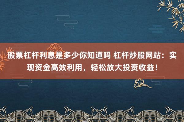 股票杠杆利息是多少你知道吗 杠杆炒股网站：实现资金高效利用，轻松放大投资收益！