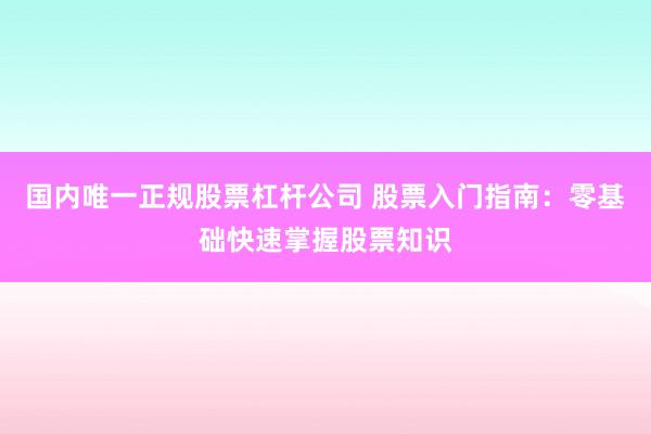 国内唯一正规股票杠杆公司 股票入门指南：零基础快速掌握股票知识