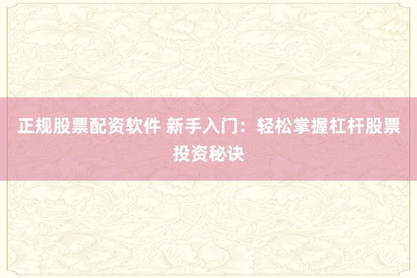 正规股票配资软件 新手入门：轻松掌握杠杆股票投资秘诀