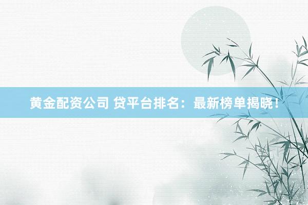 黄金配资公司 贷平台排名：最新榜单揭晓！